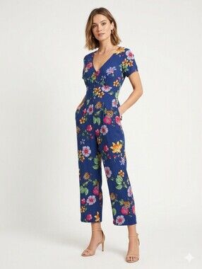 One Heart Clothing Jumpsuit Floral V-Neck Size Medium
